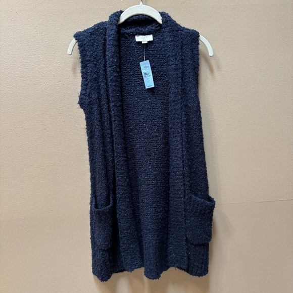 LOFT Long Cardigan Knit Sweater Vest Navy Size XSP NWT - Picture 1 of 9